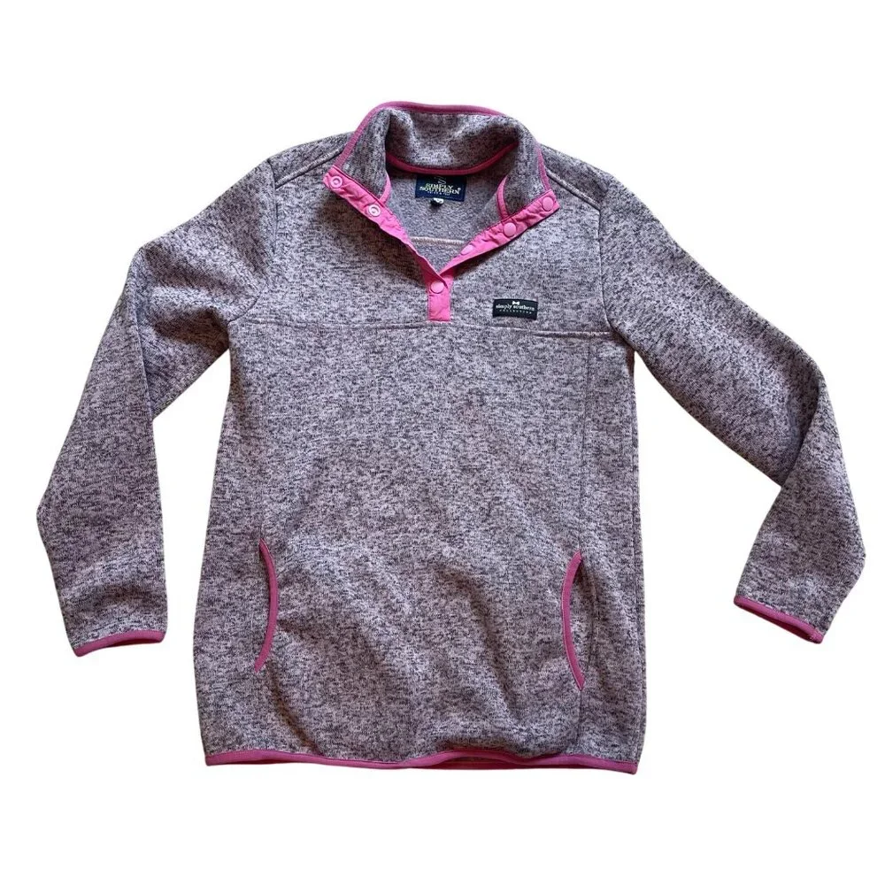 Simply Southern Heathered Gray Pink Pullover Sweatshirt‎ Womens Size Medium Snap